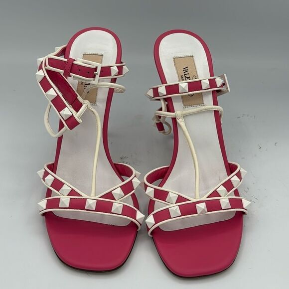 VALENTINO Free Rockstud Pink/White Leather Sandal EU 37.5/ US 7.5 - Picture 2 of 13